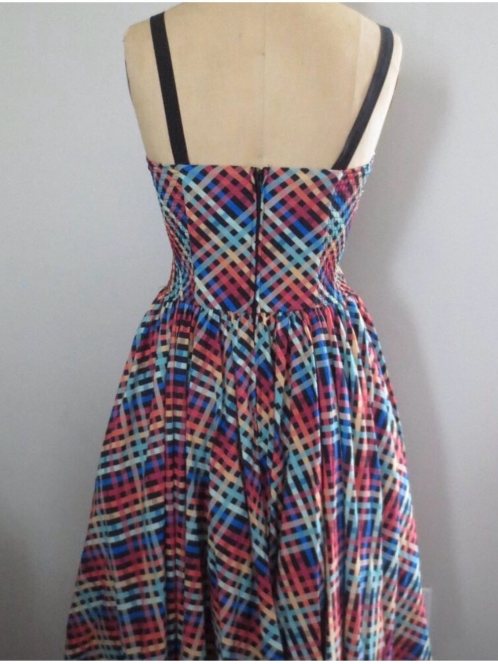 Unique Vintage NWT Madras Rainbow Print Sun Dress Retro 1940s 1950s Style sz Lg - Picture 4 of 11